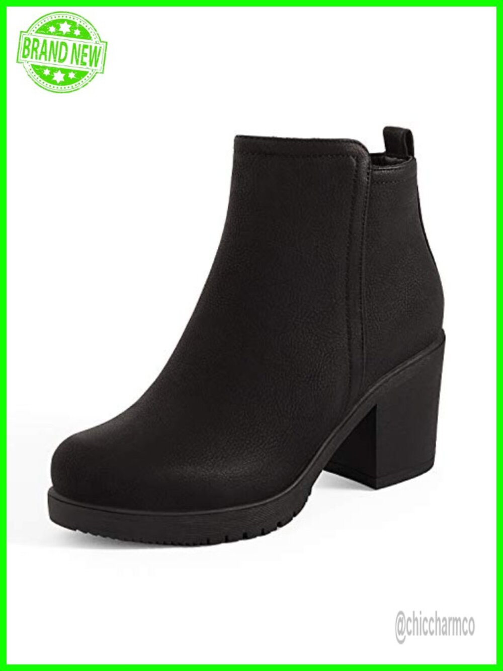 Women's Faux Leather Ankle Booties Block Heel Side Zip